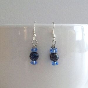 NWOT Silver tone and blue glass bead drop earrings
